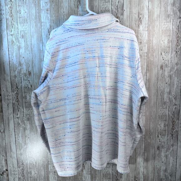 T By Talbots Space Dye Featherweight Fleece Sweatshirt‎ Womens 3X Pink Blue Cowl - Picture 3 of 7